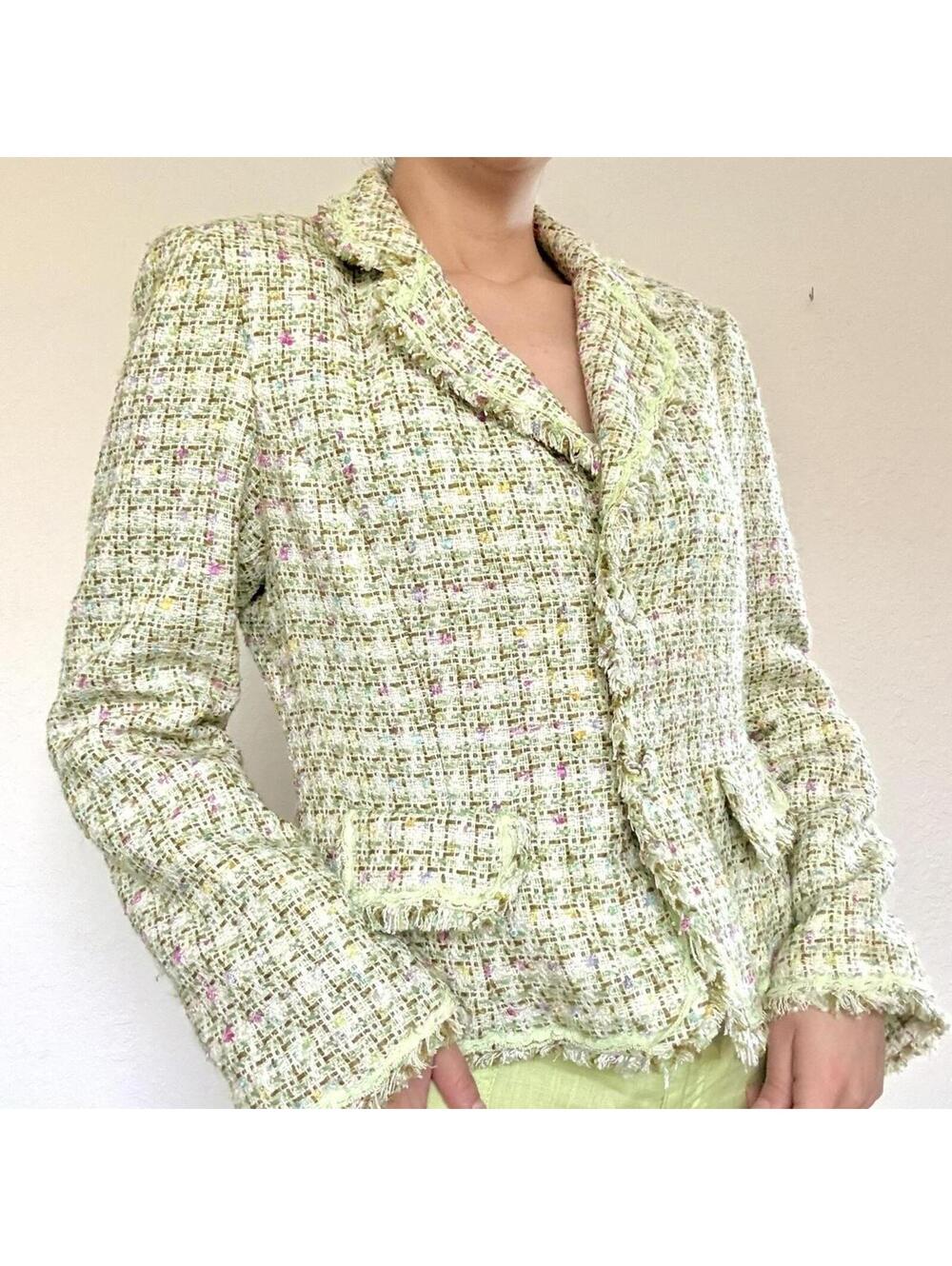 Vintage Yellow-Green Tweed Silk Jacket